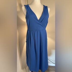 Eddie Bauer Blue Sleeveless Surplice Dress S Travel Knit Stretch Casual  Comfort